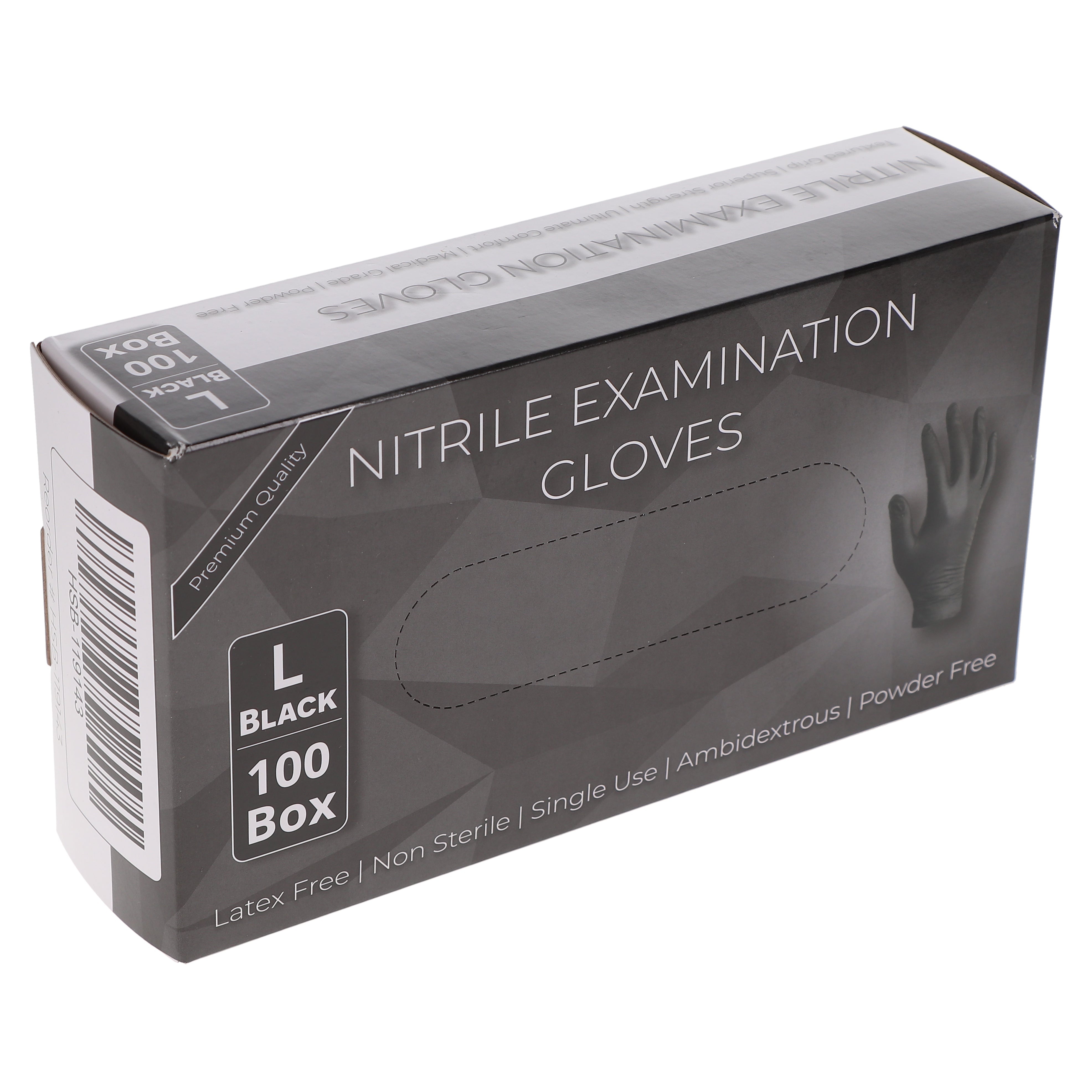 House Brand Dentistry 119143 HSB Nitrile Exam Gloves Large Black 100/Bx