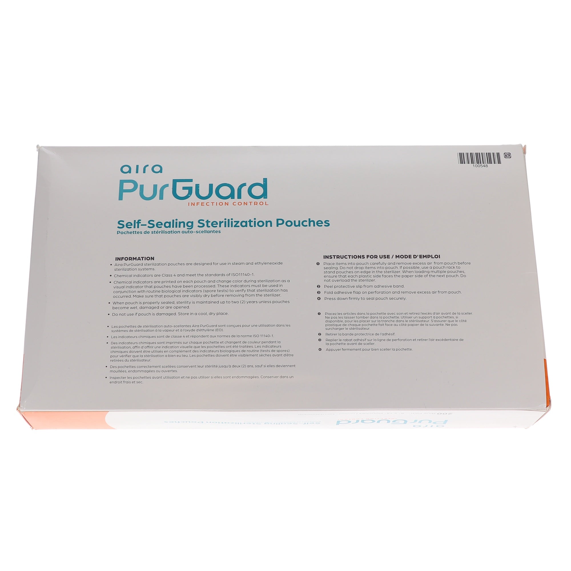 Aira 100548 PurGuard Self-Sealing Sterilization Pouches Paper Blue Film 8” X 13” 200/Bx
