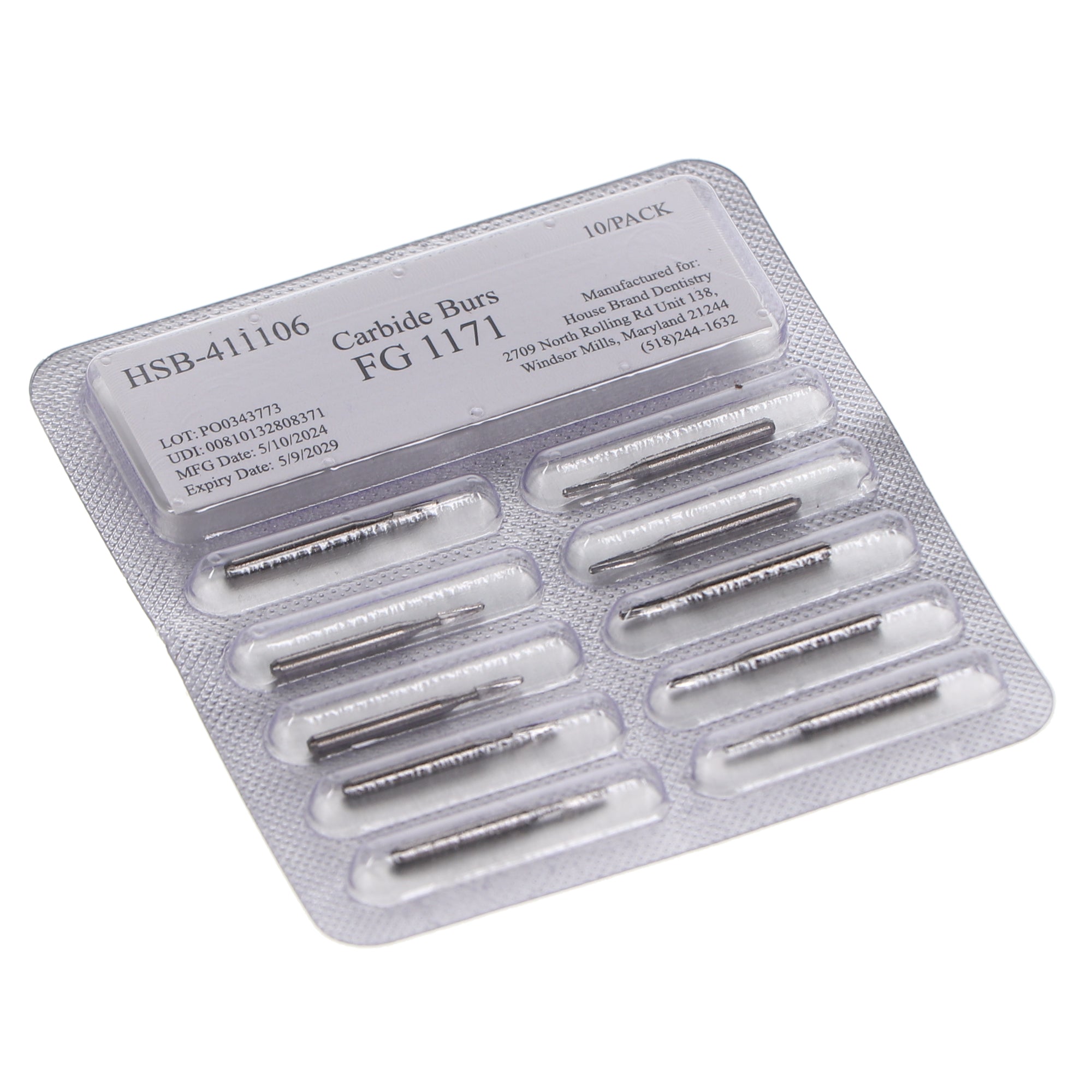 House Brand Dentistry 411106 HSB FG #1171 Taper Dome Carbide Burs 10/Pk