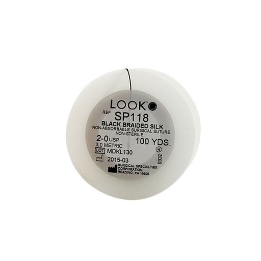 Look SP118 Silk Spool 2/0 Black Braided Sutures 100 Yards