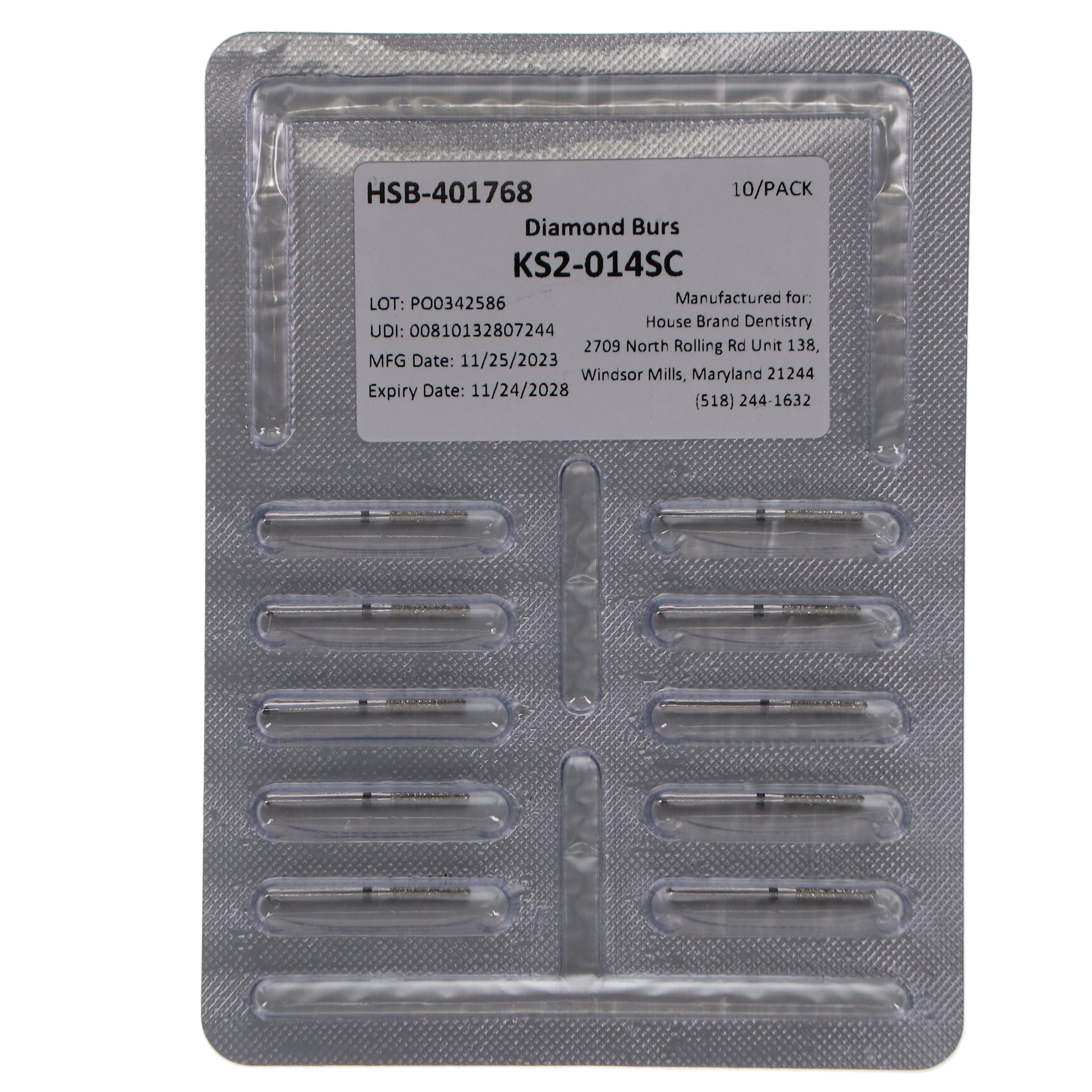 House Brand Dentistry 401768 HSB FG KS2-014SC Modified Cylinder Super Coarse Grit Diamond Burs 10/Pk