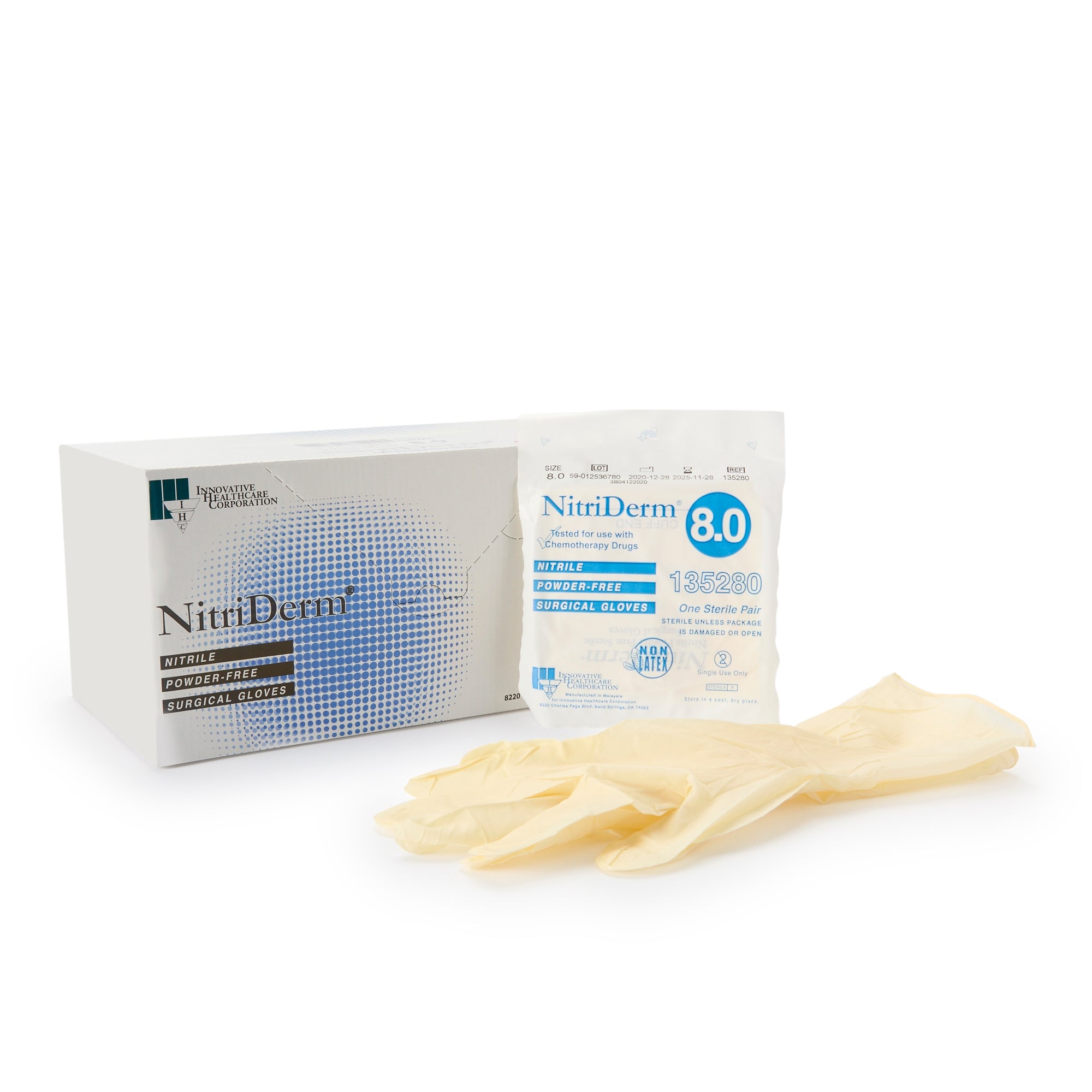 Innovative Healthcare 135280 Nitriderm Nitrile Surgical Gloves Size #8.0 Sterile 50 Pairs Per Box