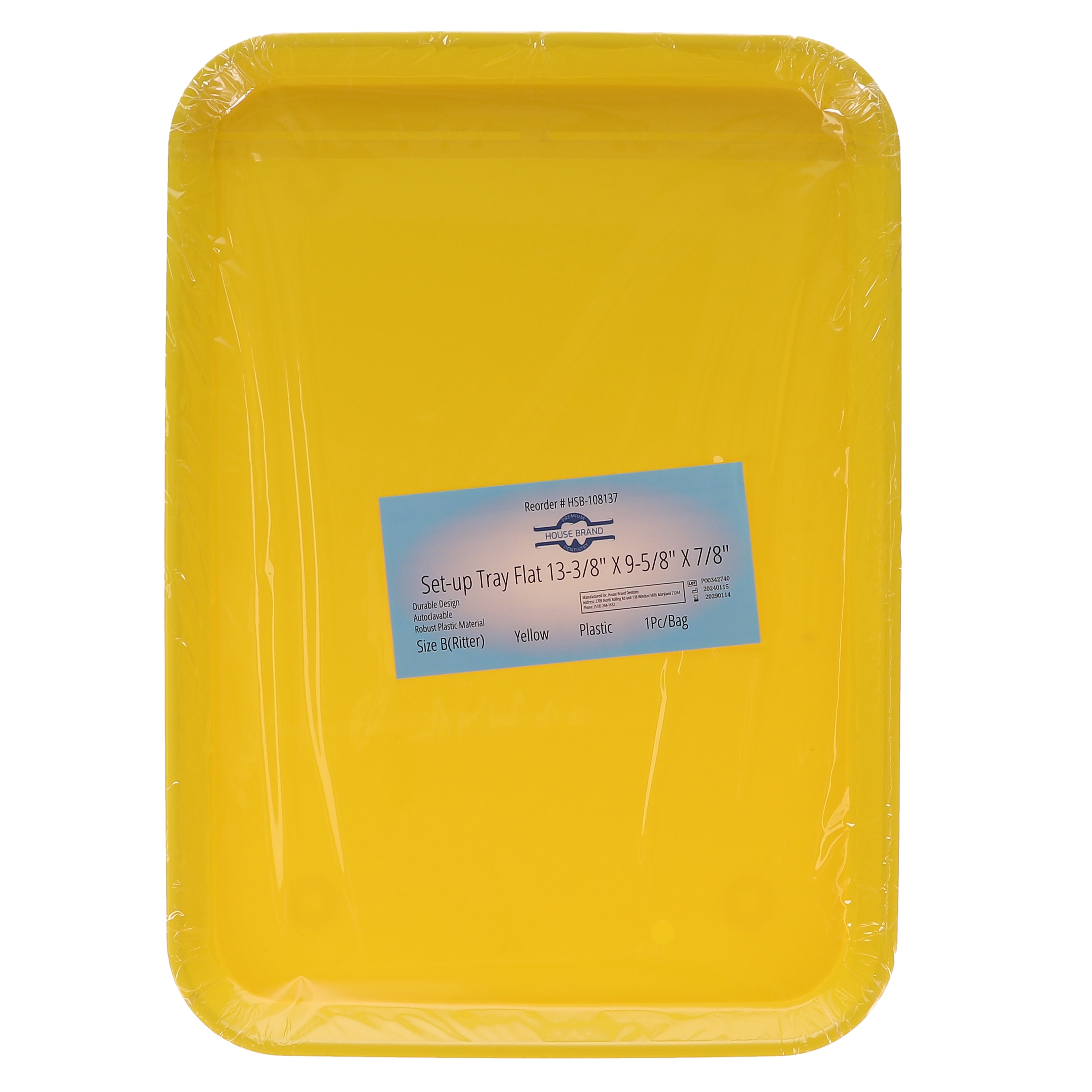 House Brand Dentistry 108137 HSB Set-Up Tray Flat #B Ritter Yellow Plastic 13-3/8