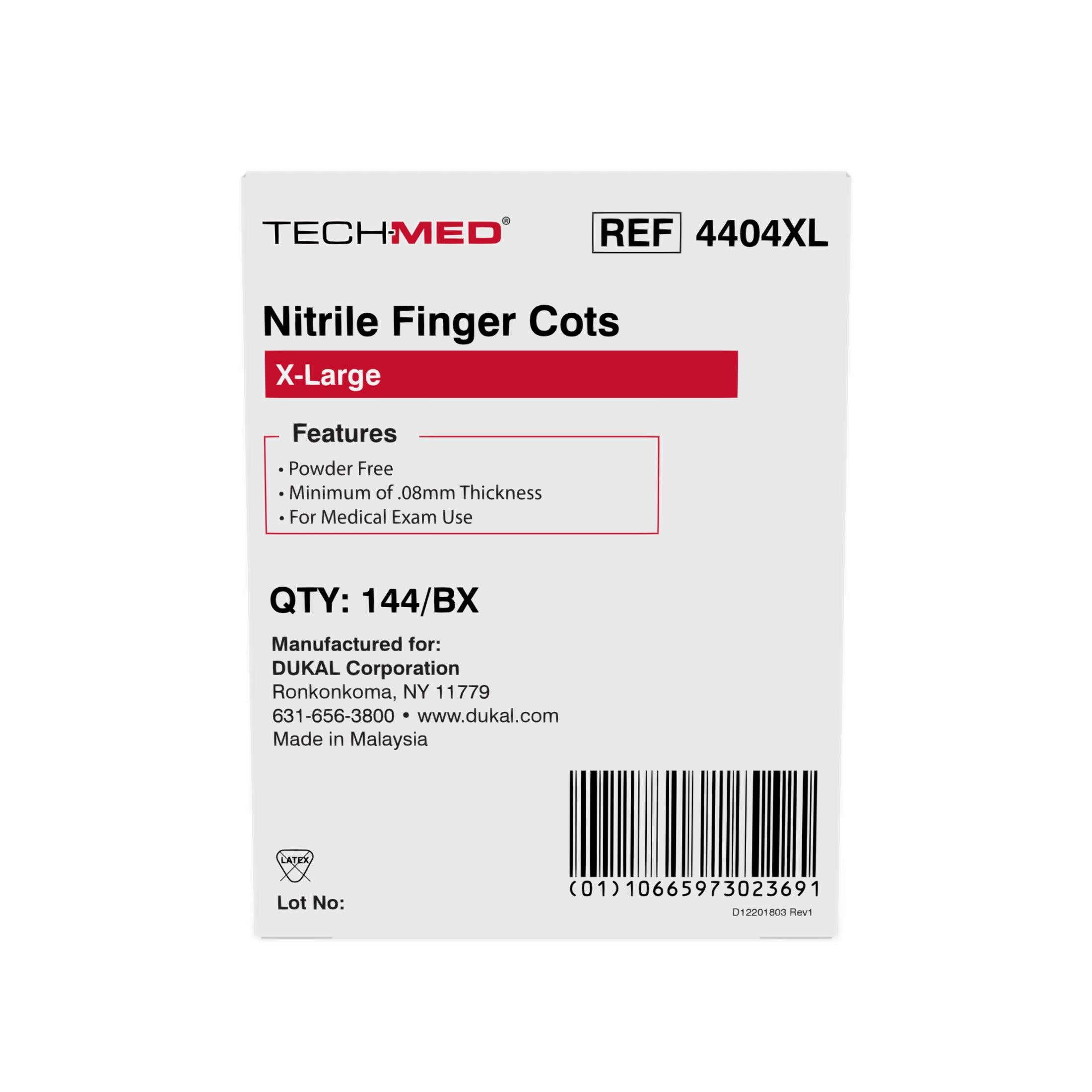 Dukal 4404XL Tech Med Nitrile Finger Cots X-Large 144/Pk