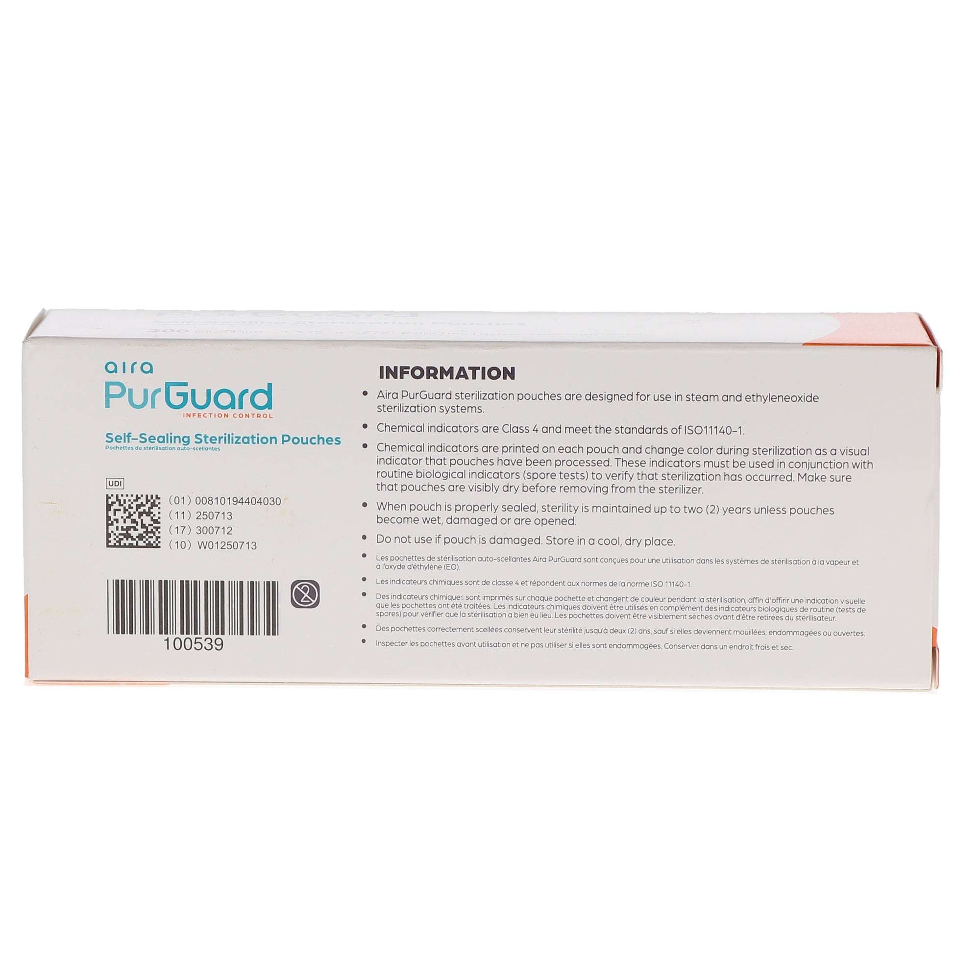 Aira 100539 PurGuard Self-Sealing Sterilization Pouches Paper Blue Film 1.375