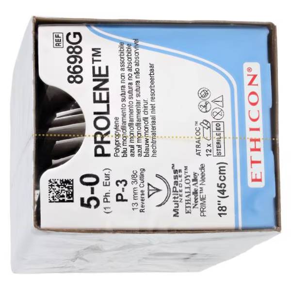 J&J Ethicon 8698G Monofilament Sutures Blue P-3 5/0 18'' 12/Bx