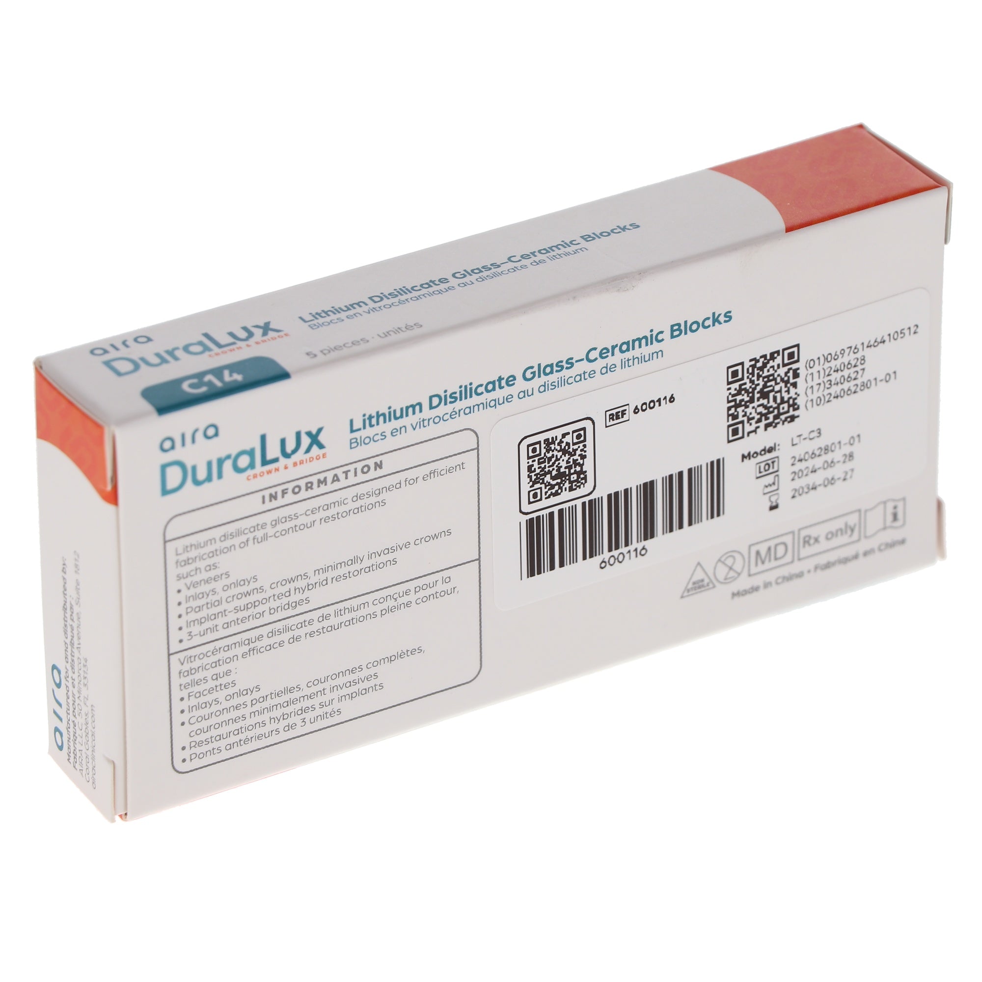 Aira 600116 DuraLux IPS e.max Type Blocks CAD inLab LT C3 C14 5/Pk