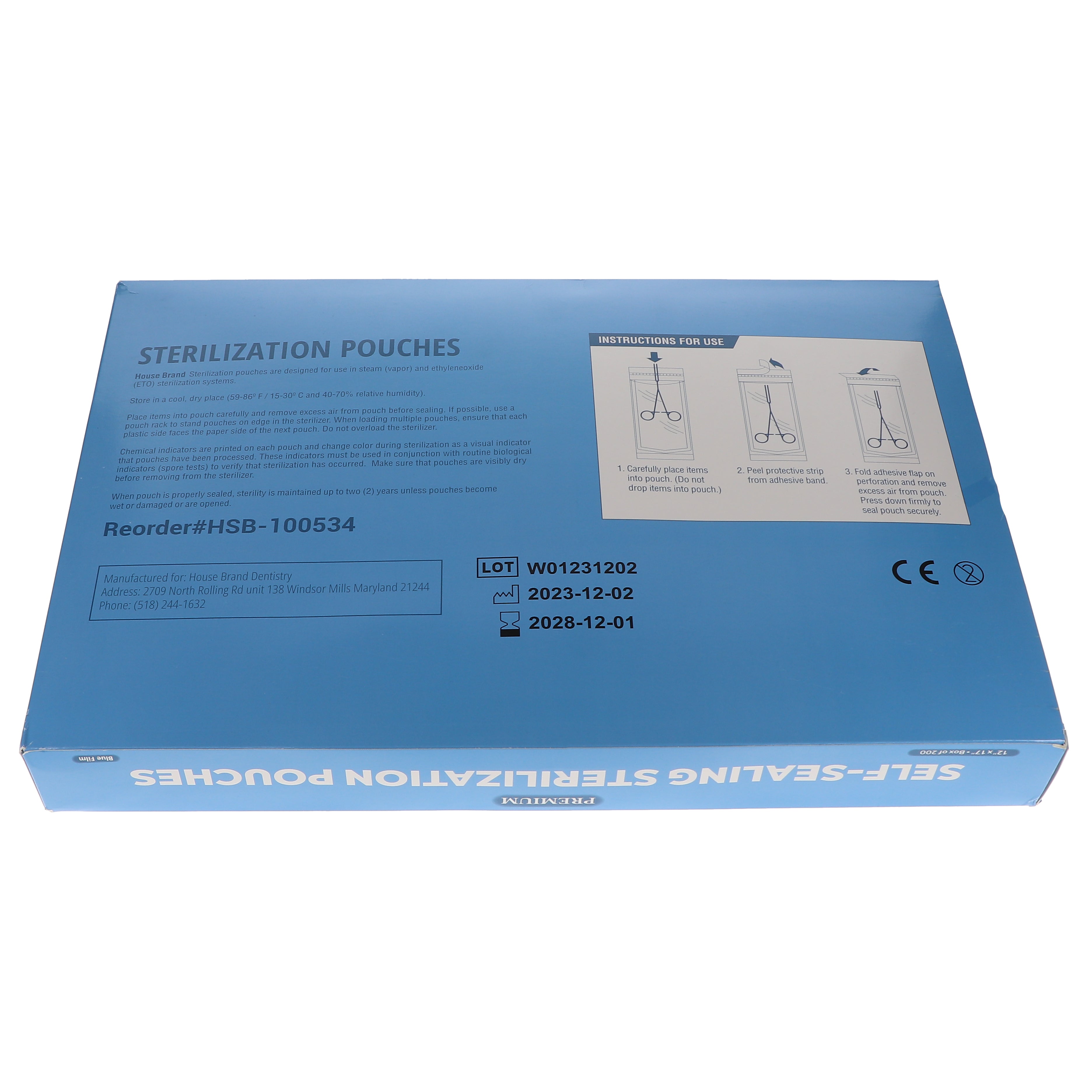 House Brand Dentistry 100534 HSB Self-Sealing Sterilization Pouches 12