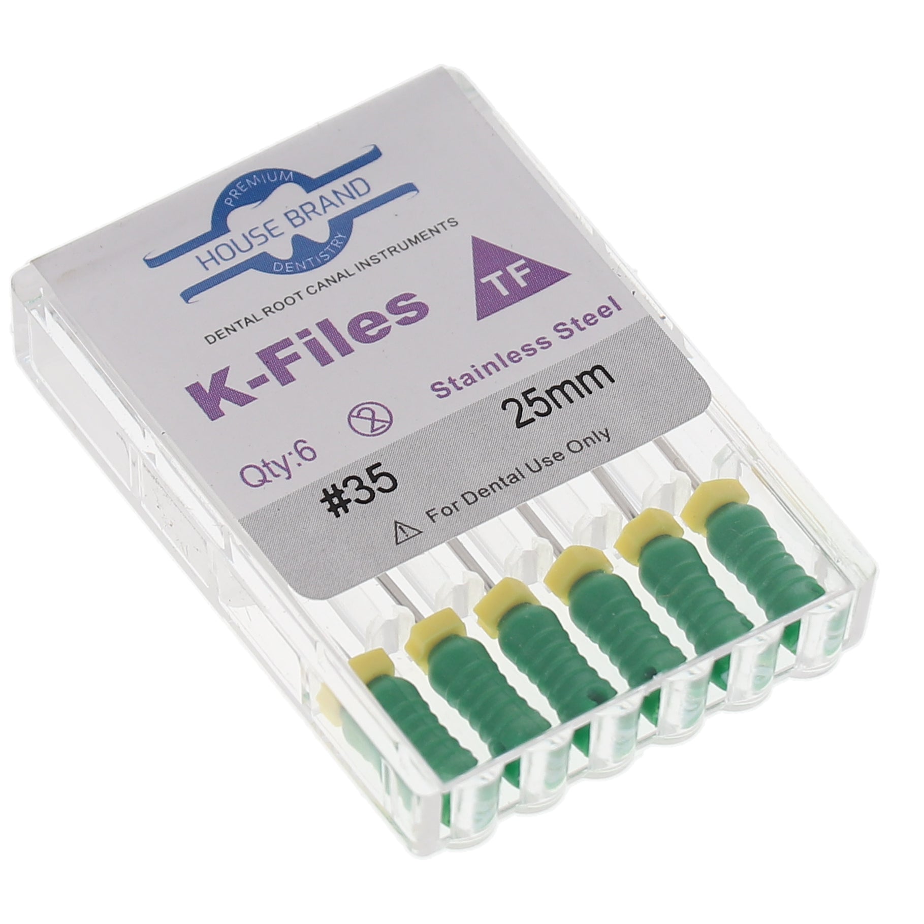 House Brand Dentistry 400220 HSB K-Files Flex-Type 25mm #35 Green Stainless Steel 6/Pk