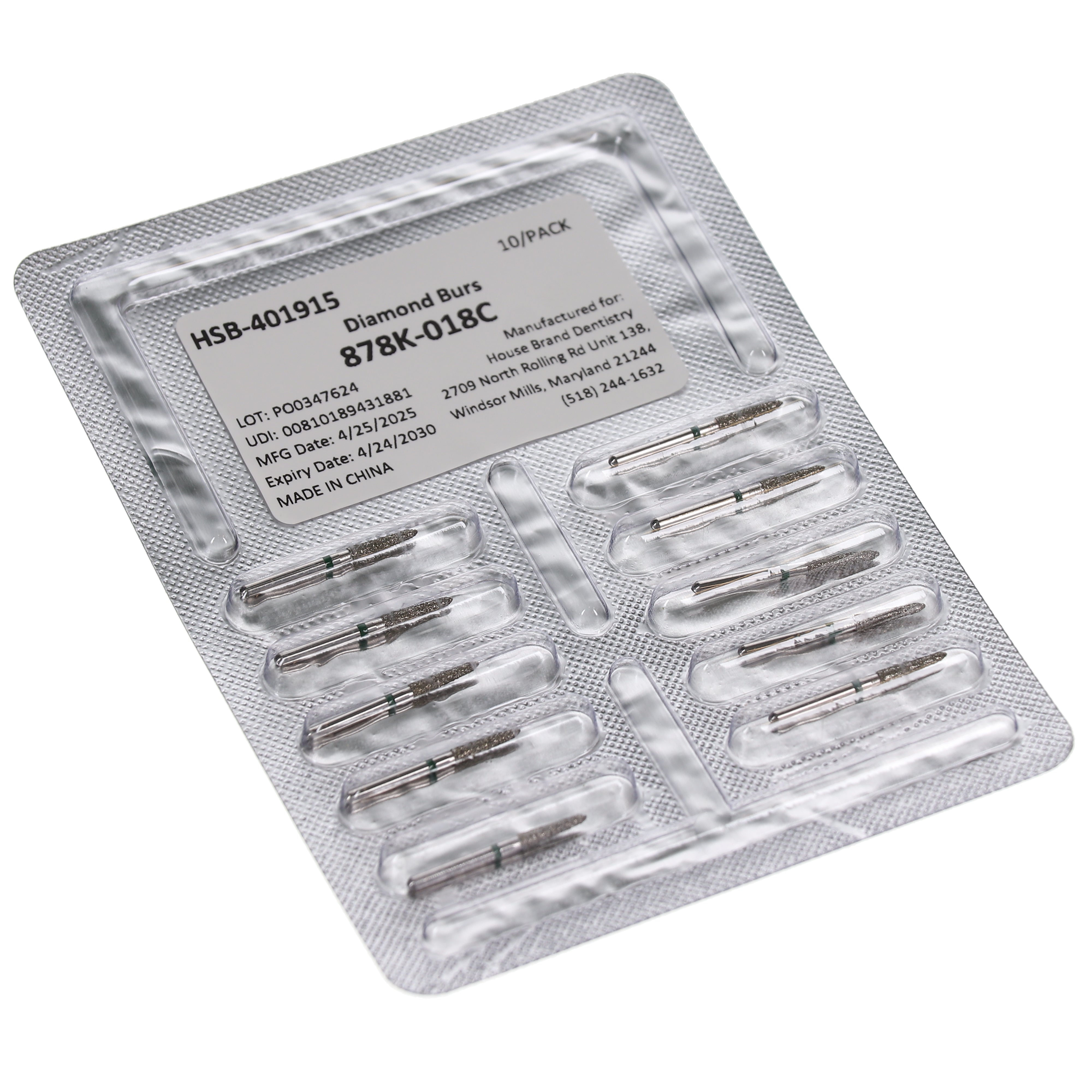 House Brand Dentistry 401915 HSB FG 878K-018C Curettage Coarse Grit Diamond Burs 10/Pk