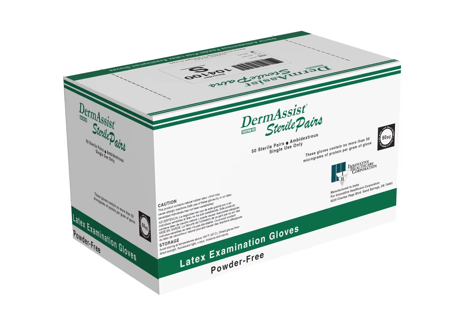 Innovative Healthcare 104100 IHC Dermassist Latex Gloves Small 50 Pairs Per Box