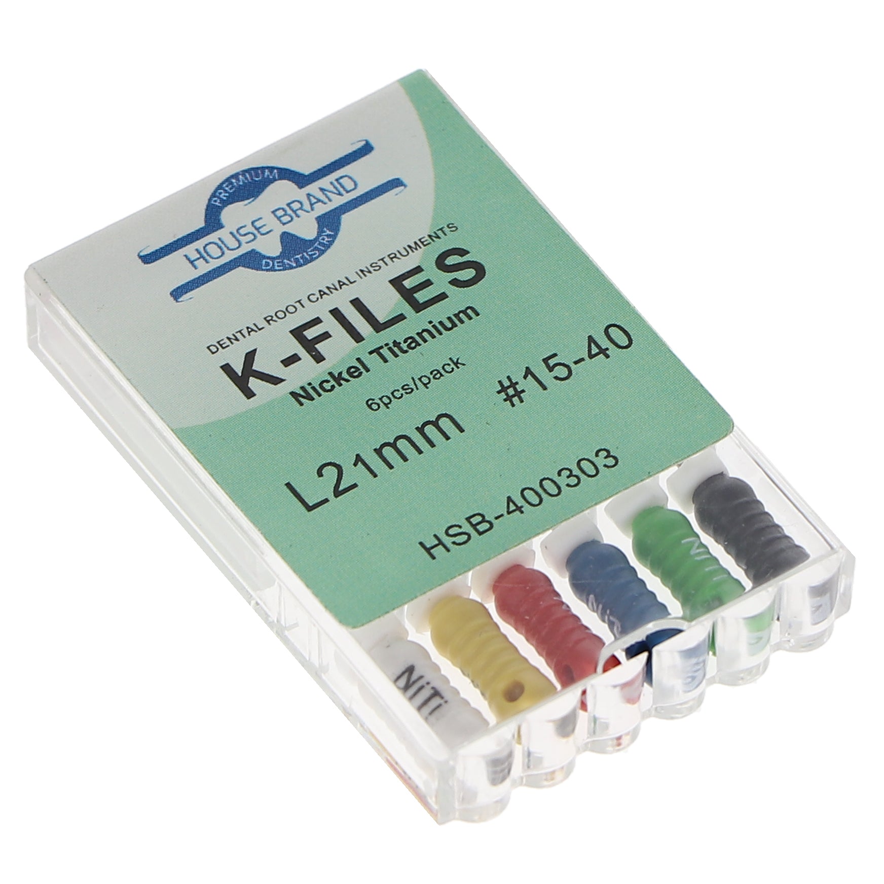 House Brand Dentistry 400303 HSB Endodontic K-Files NiTi 21mm #15-40 6/Pk