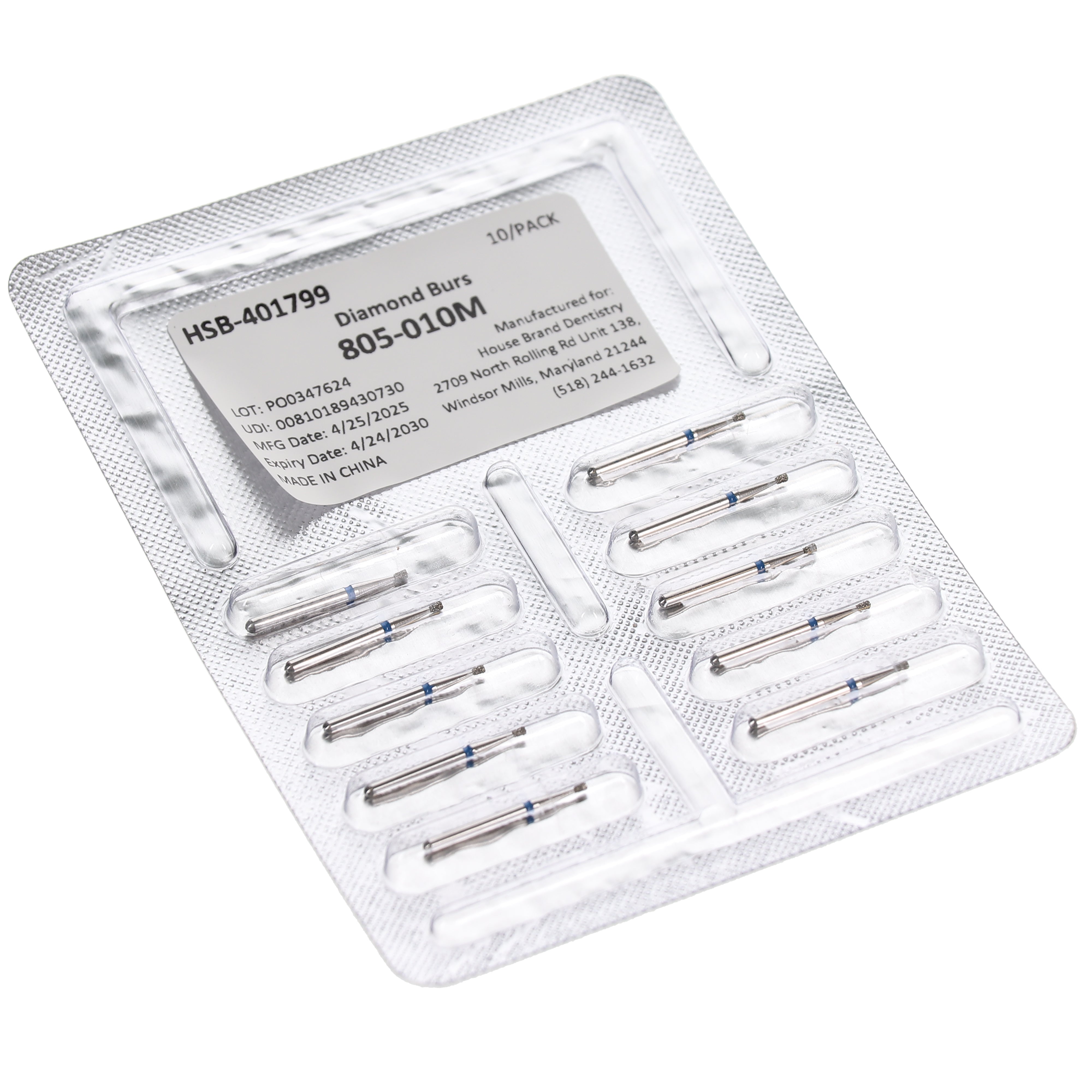 House Brand Dentistry 401799 HSB FG 805-010M Inverted Cone Medium Grit Diamond Burs 10/Pk