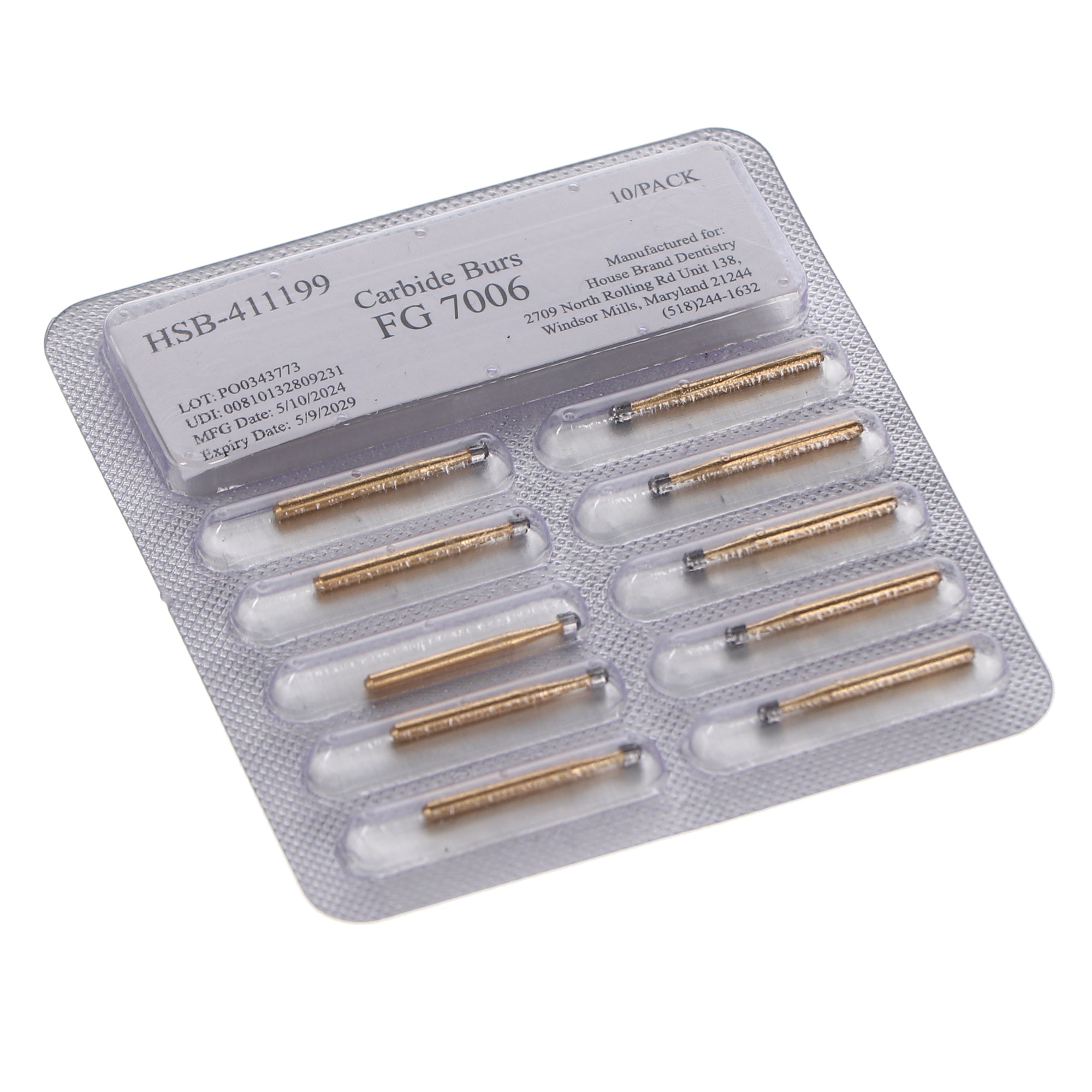 House Brand Dentistry 411199 HSB #7006 Round Trimming & Finishing Carbide Burs 10/Pk