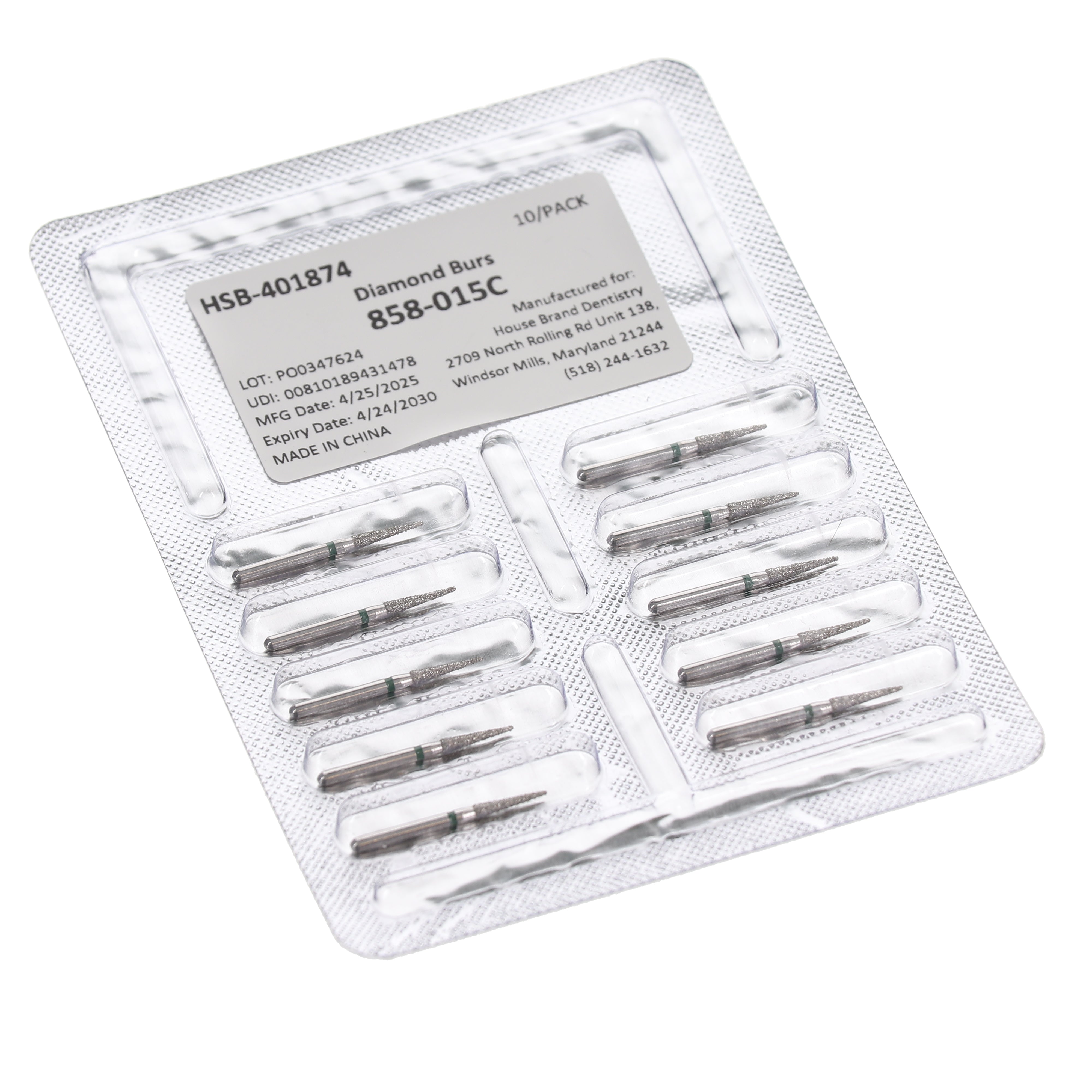 House Brand Dentistry 401874 HSB FG 858-015C Needle Coarse Grit Diamond Burs 10/Pk