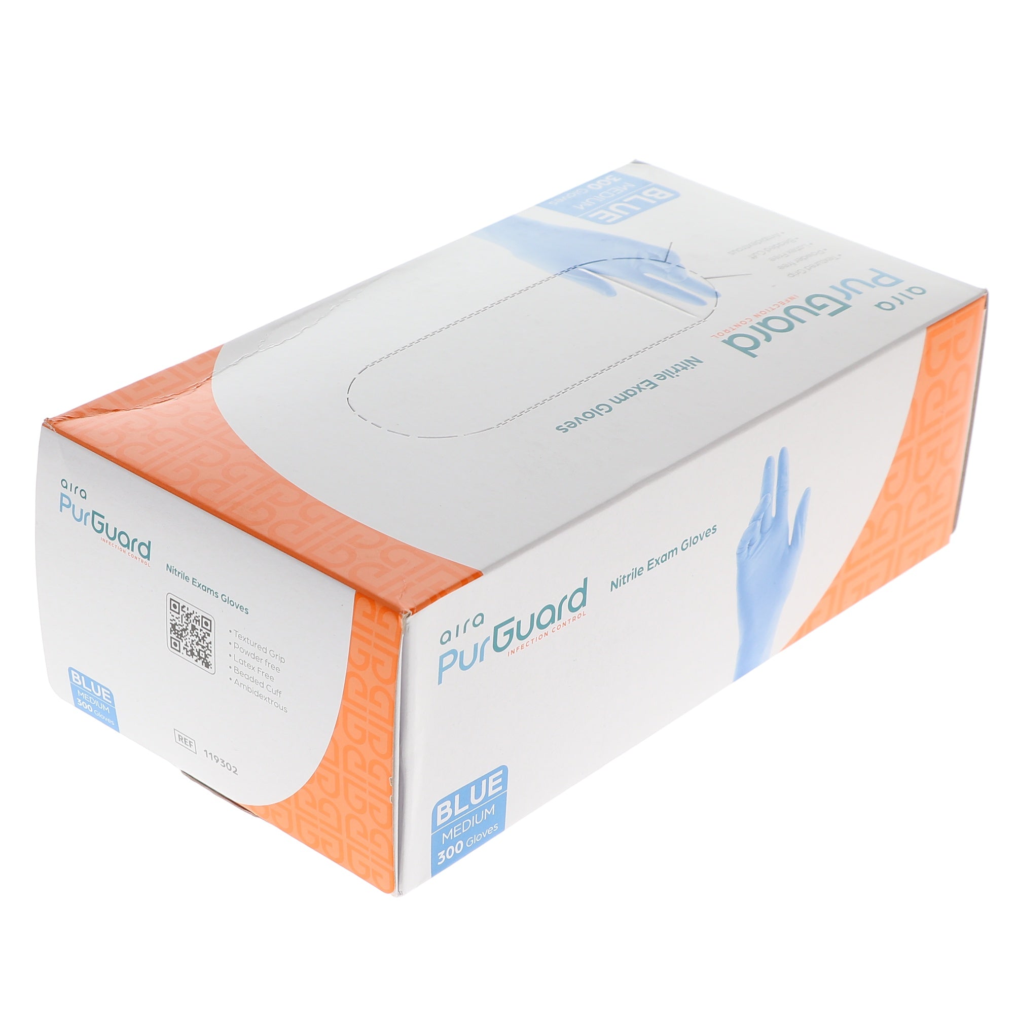 Aira 119302 PurGuard Nitrile Exam Gloves Blue Medium Latex Free 300/Bx