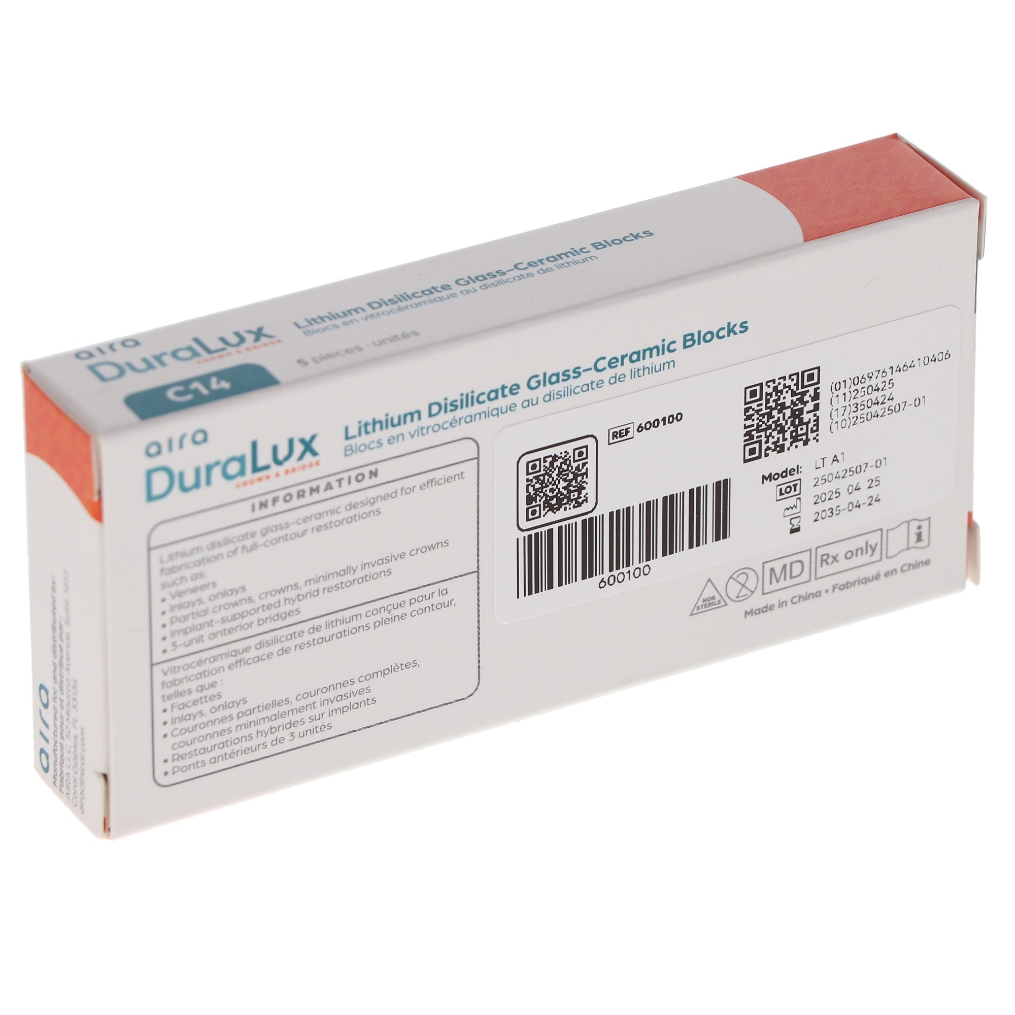 Aira 600100 DuraLux IPS e.max Type Blocks CAD inLab LT A3 C14 5/Pk