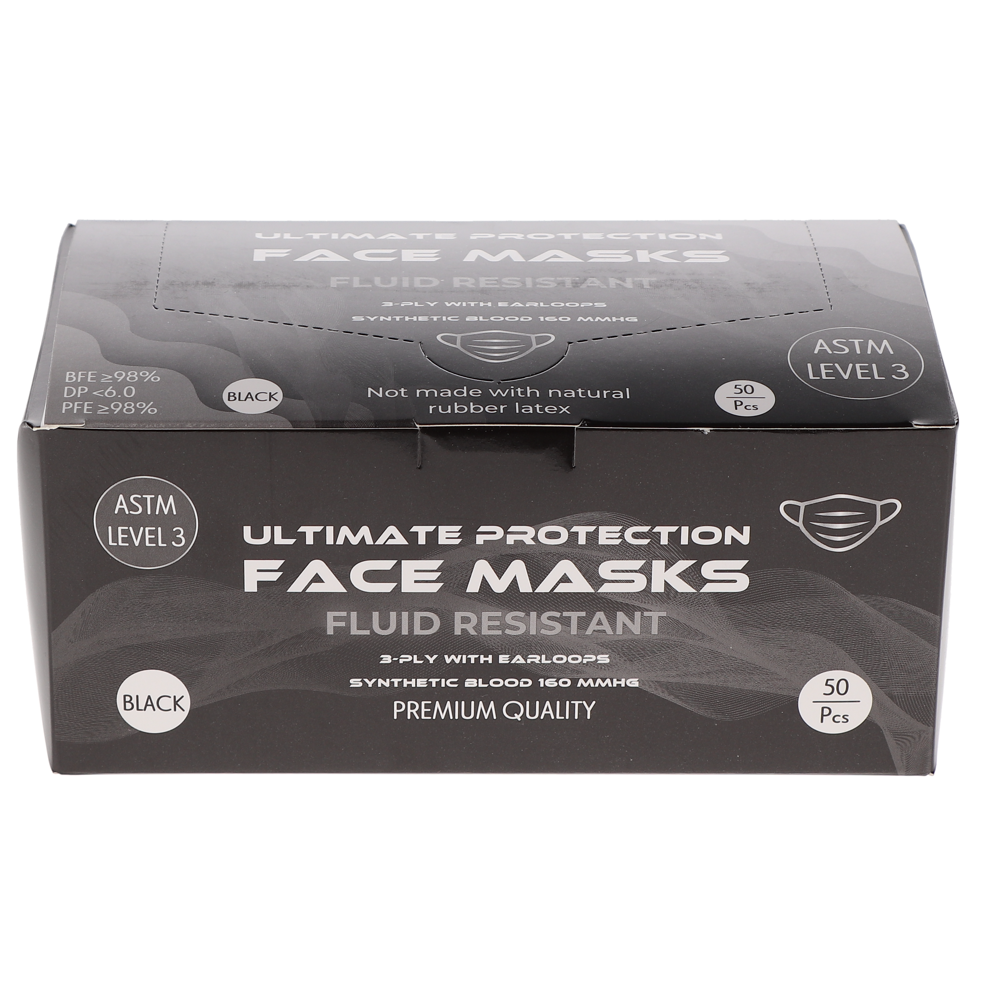 House Brand Dentistry 109132 HSB Earloop Face Masks 3-Ply ASTM Level 3 Black 50/Bx