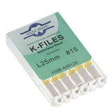 House Brand Dentistry 400120 HSB Endodontic K-Files 25mm #15 White Stainless Steel 6/Pk