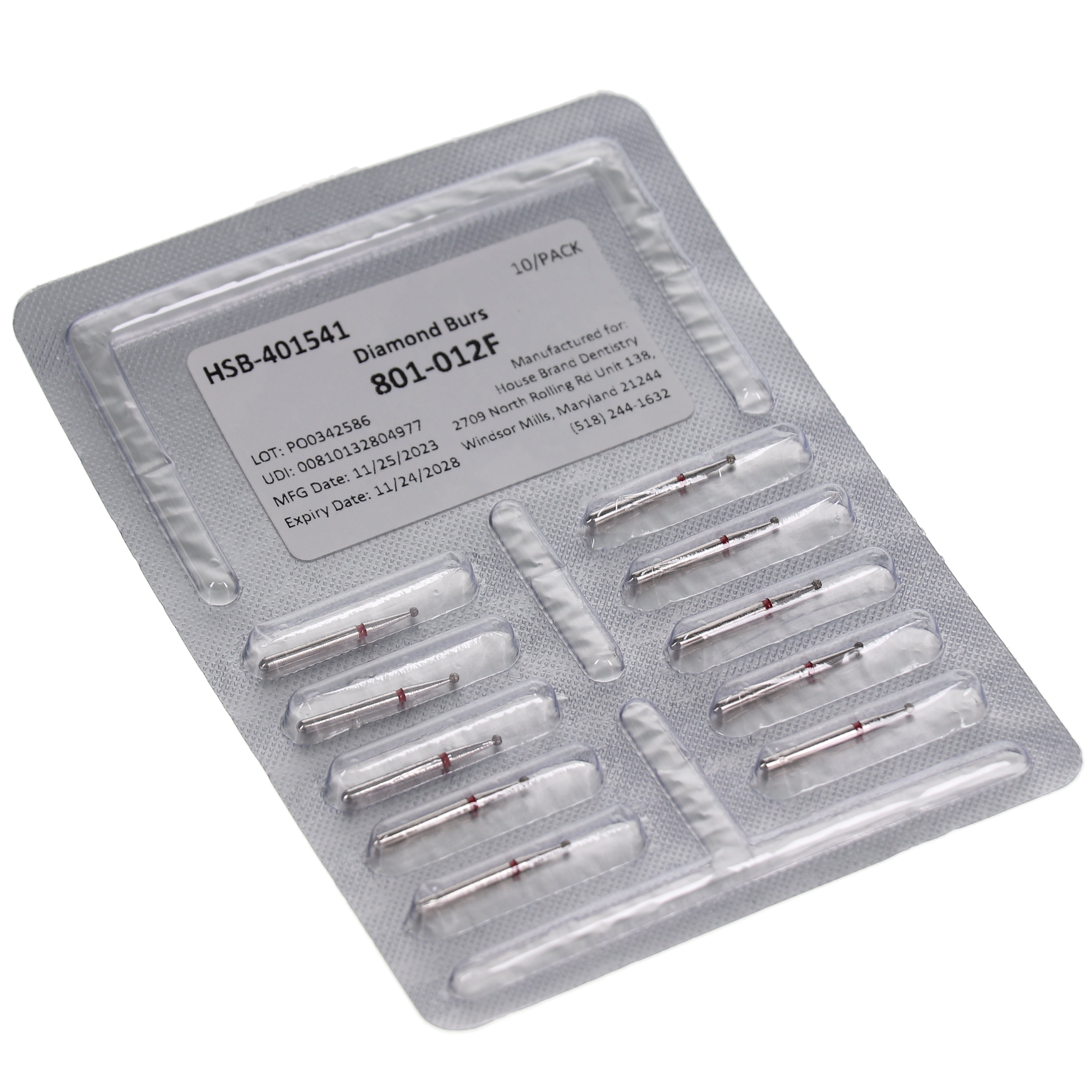 House Brand Dentistry 401541 HSB FG 801-012F Round End Cylinder Fine Grit Diamond Burs 10/Pk