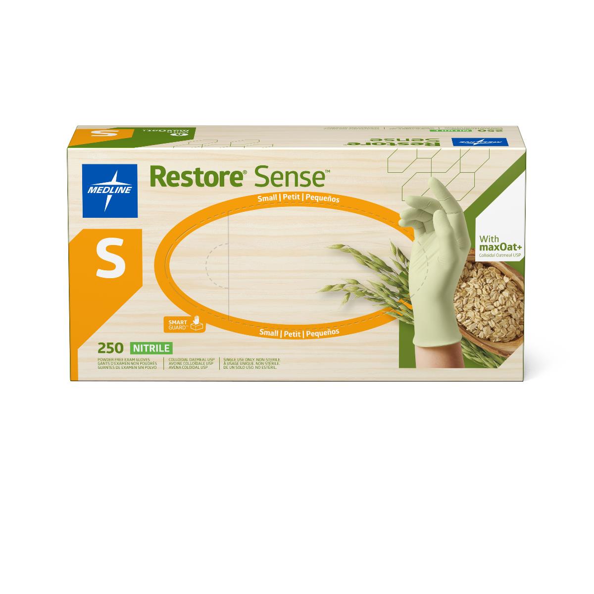 Medline OAT4584 Restore Sense Nitrile Exam Gloves With Maxoat+ Small Light Green 250/Bx