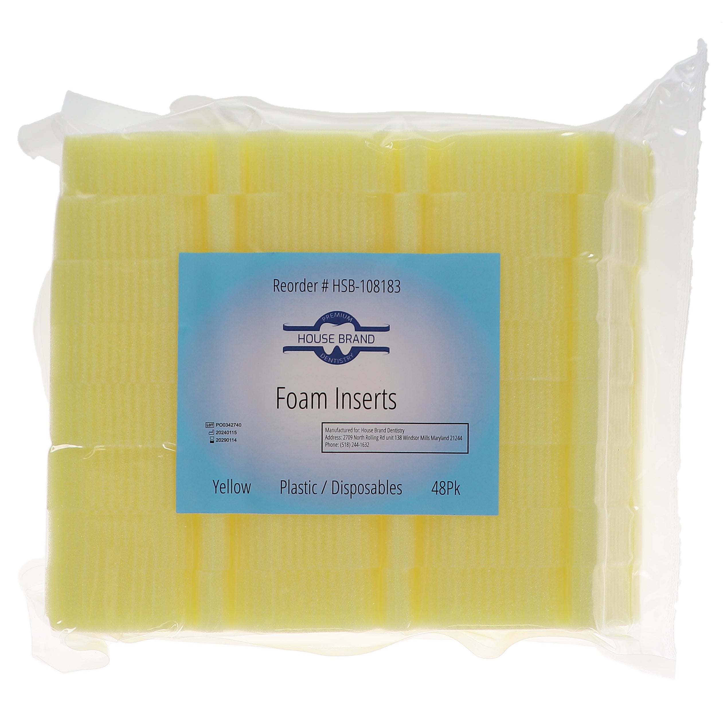 House Brand Dentistry 108183 HSB Endodontic Foam Inserts Yellow 48/Pk