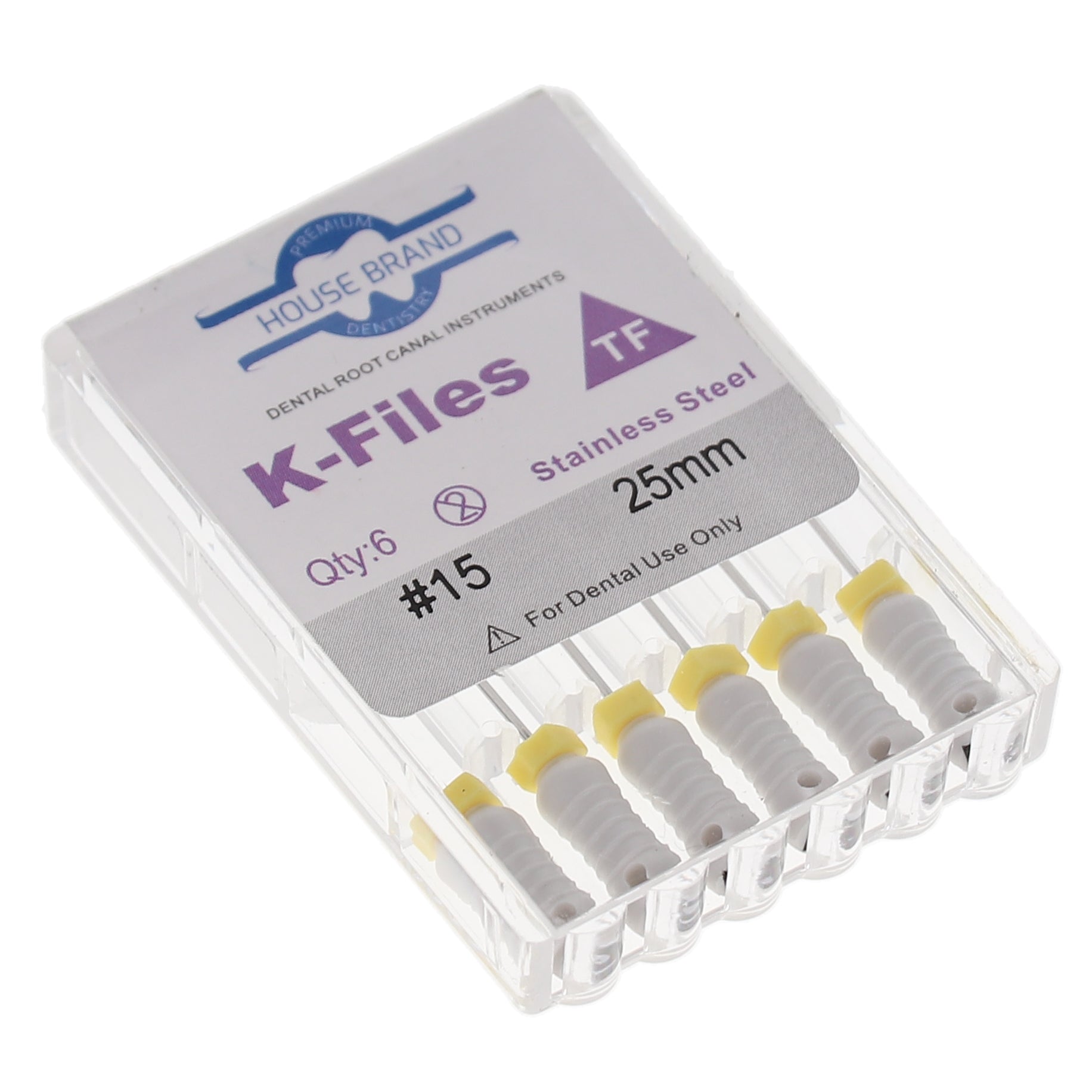 House Brand Dentistry 400215 HSB K-Files Flex-Type 25mm #15 White Stainless Steel 6/Pk