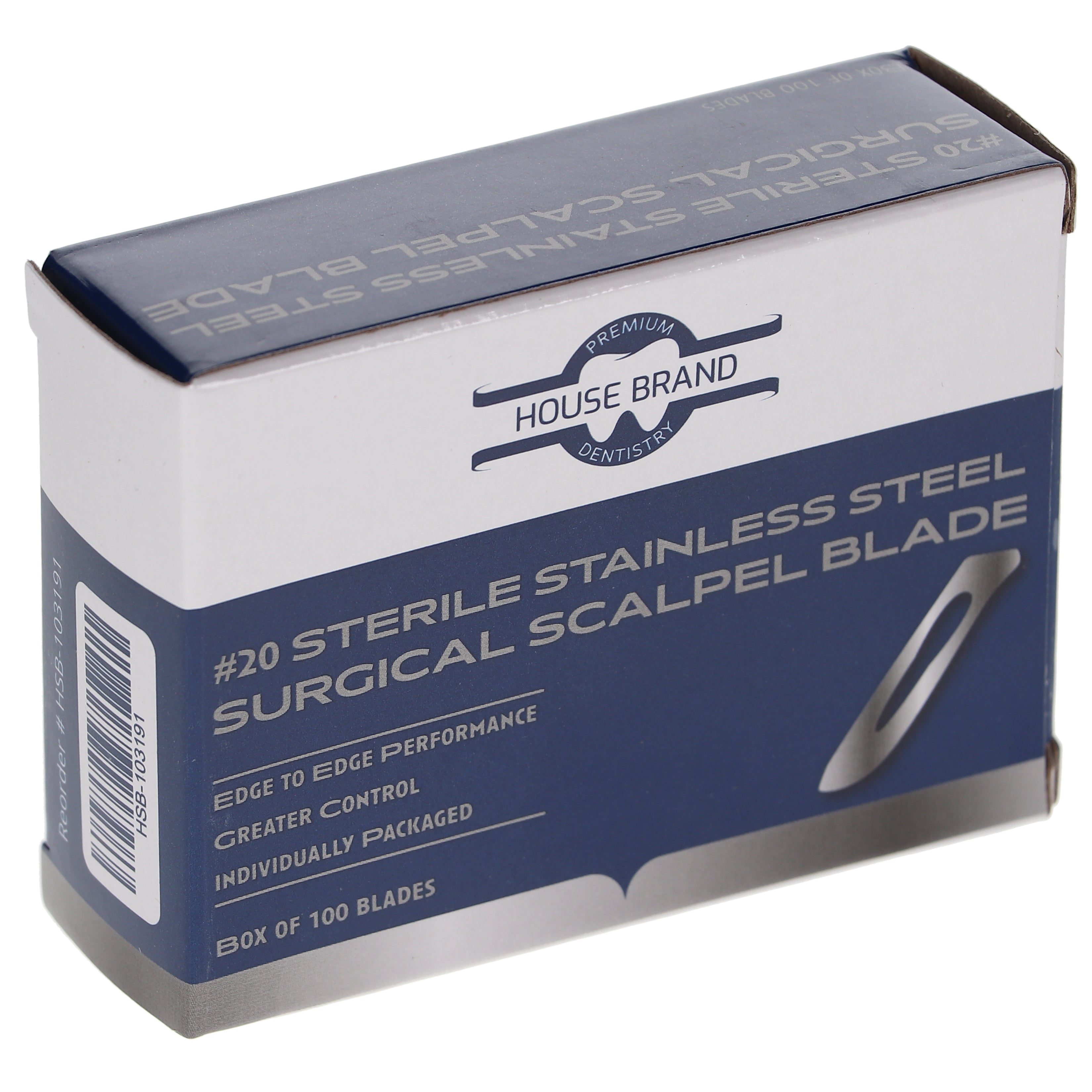 House Brand Dentistry 103191 HSB Surgical Scalpel Blades #20 Sterile Stainless Steel 100/Bx