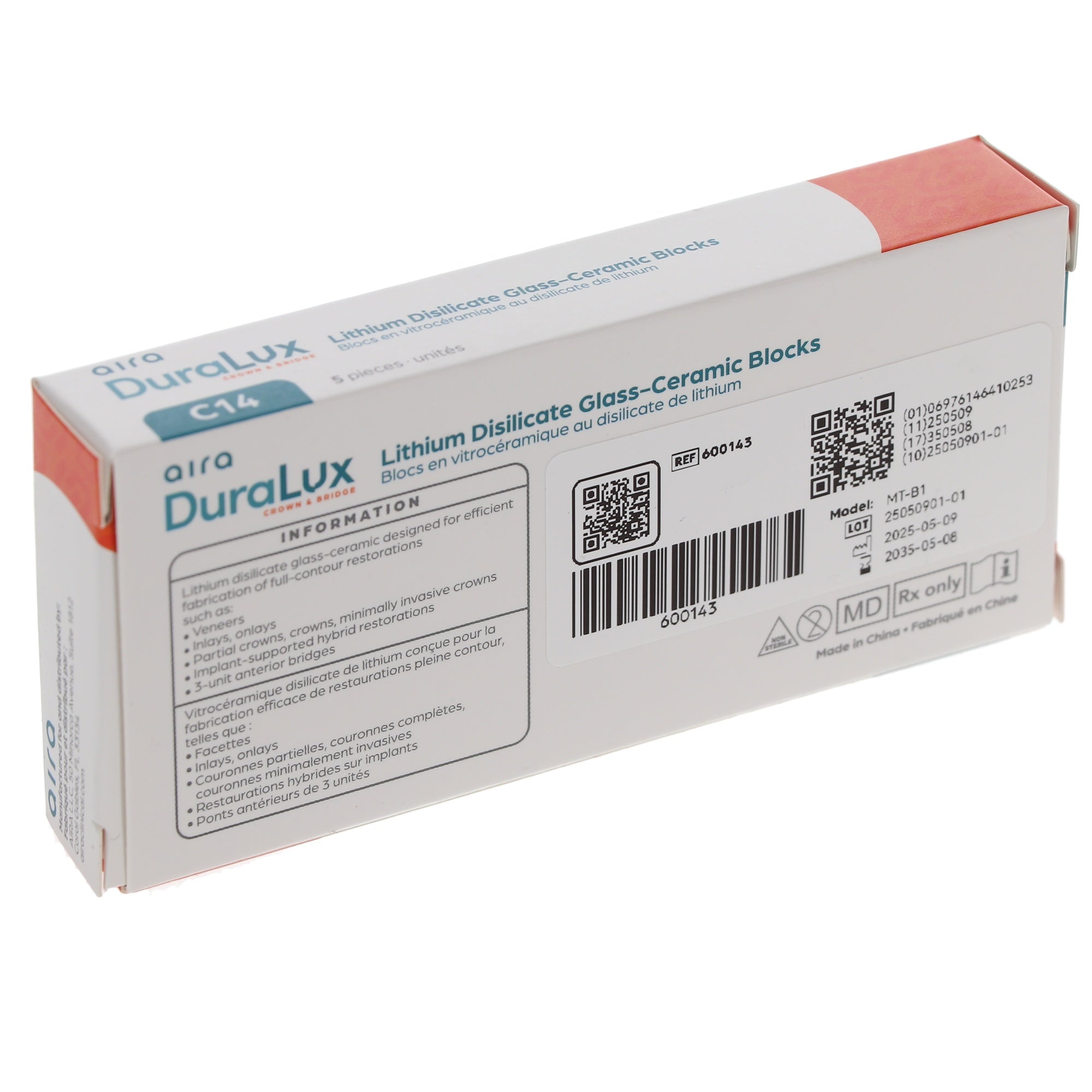 Aira 600143 DuraLux IPS e.max Type Blocks CAD inLab MT B1 C14 5/Pk