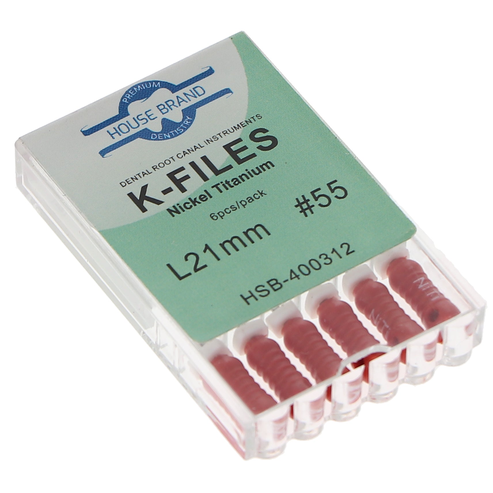 House Brand Dentistry 400312 HSB Endodontic K-Files NiTi 21mm #55 6/Pk