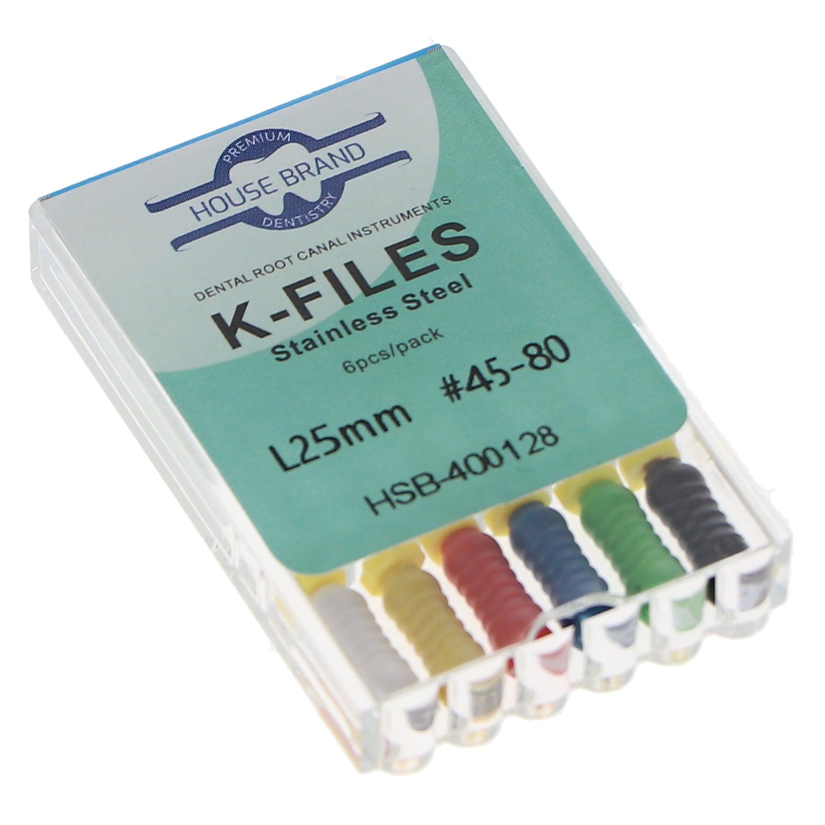 House Brand Dentistry 400128 HSB Endodontic K-Files 25mm #45-80 Assorted Stainless Steel 6/Pk