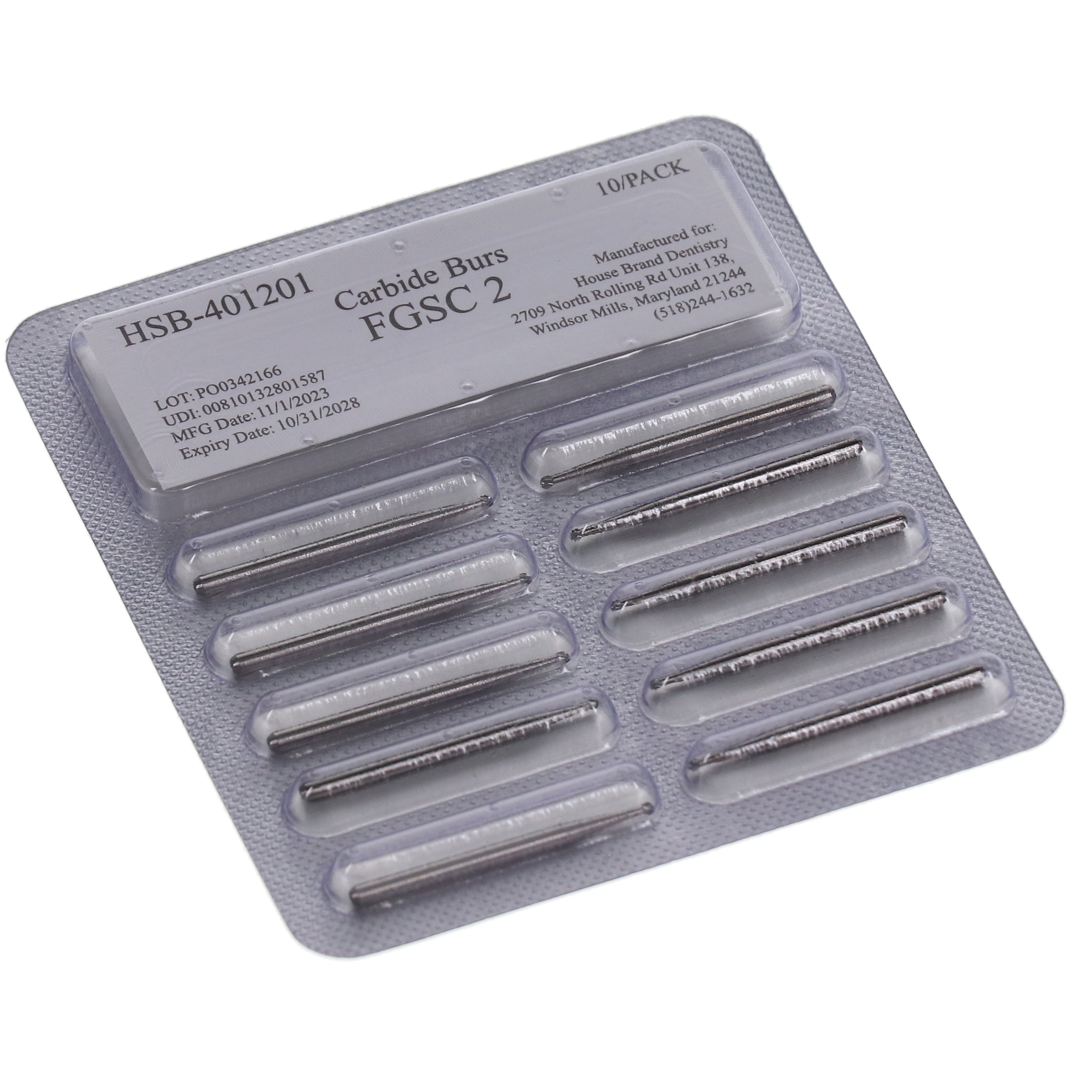 House Brand Dentistry 401201 HSB FG #2 Surgical Round Carbide Burs 100/Pk