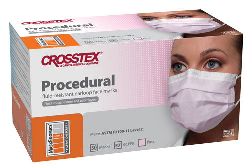 Crosstex GCPPK Procedural Earloop Face Masks ASTM Level 2 Pink 50/Bx