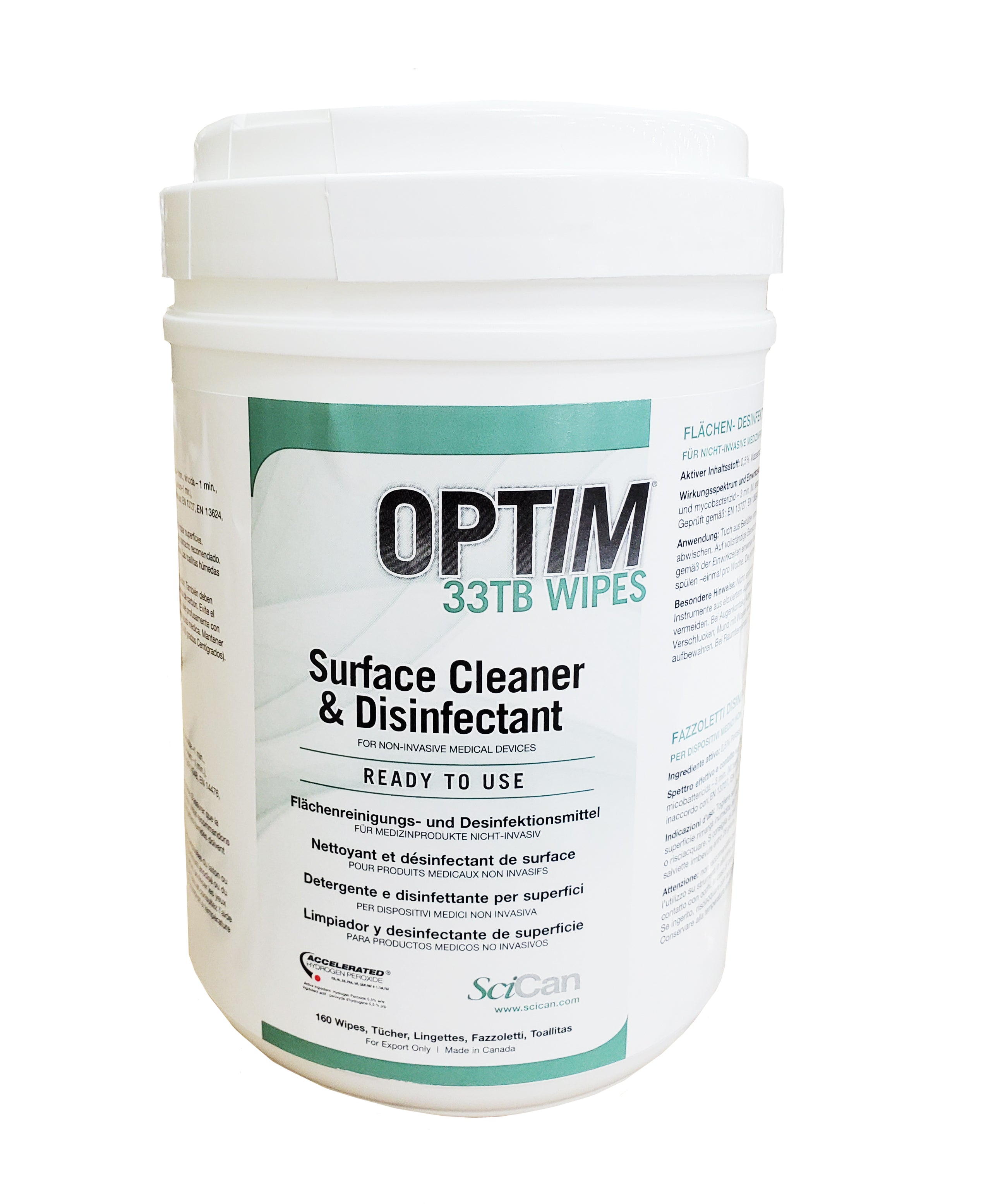 SciCan OPTEU-12W Optim 33TB Virucide Surface Cleaner & Disinfectant Wipes Unscented SCI33W12 160/Pk