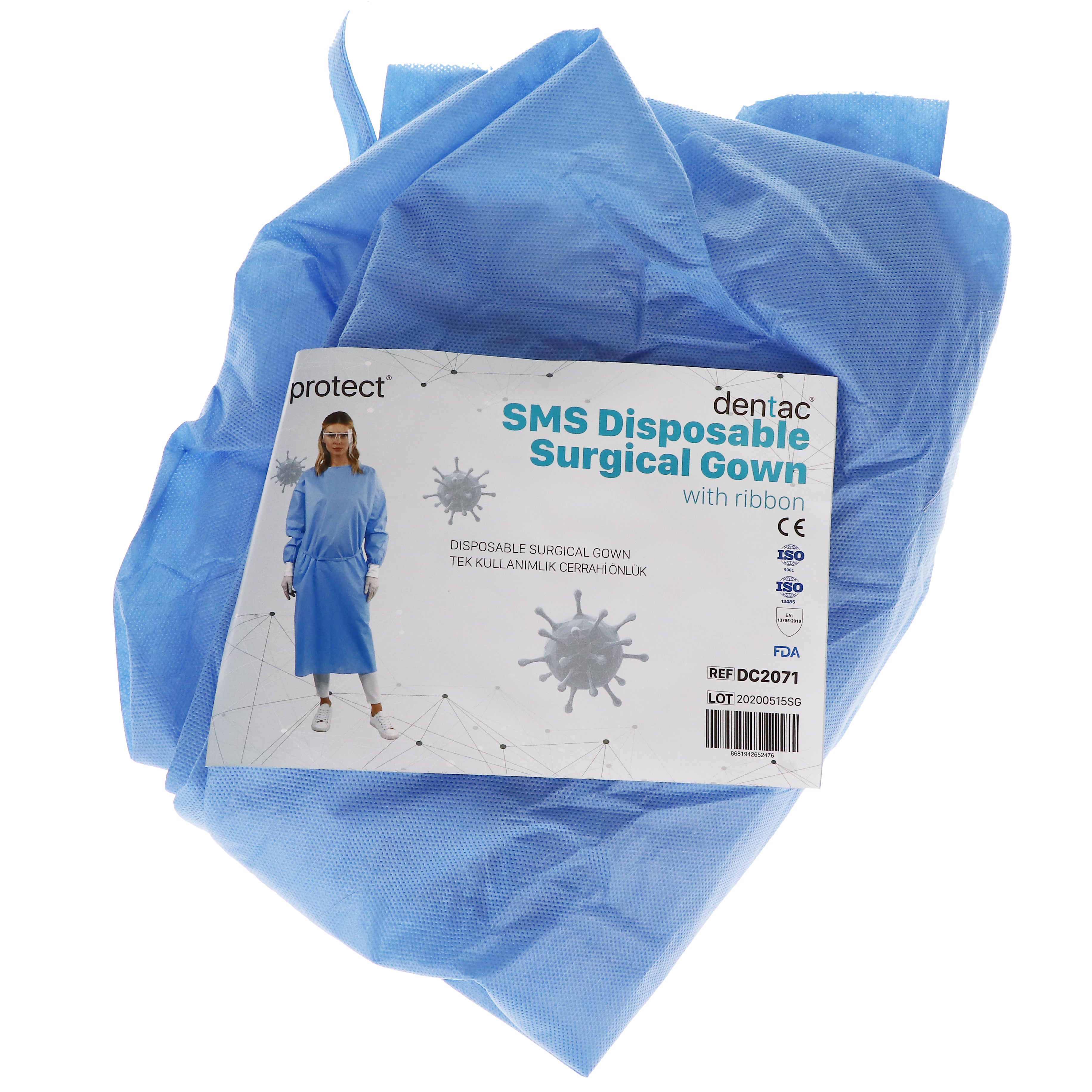 House Brand 910766 Dentac Surgical Gown Level 2 EN-13795:2019 40g/m2 SMS