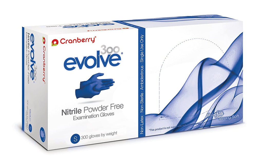 Cranberry CR3306SB Evolve 300 Nitrile Exam Gloves Sky Blue 300/Bx Small