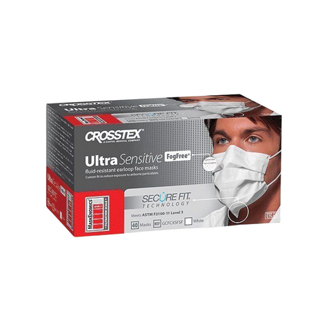 Crosstex GCFCXSFSF Ultra Sensitive FogFree Earloop Secure Fit ASTM Level 3 Face Masks White 40/Pk