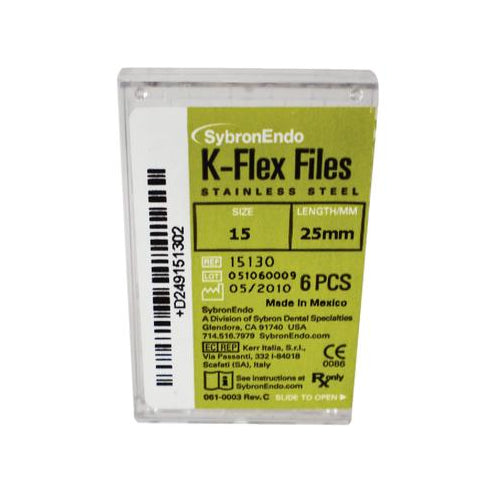 Kerr Dental 15130 SybronEndo K-Flex Files Stainless Steel 25mm #15 6/Bx