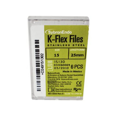 Kerr Dental 15130 SybronEndo K-Flex Files Stainless Steel 25mm #15 6/Bx