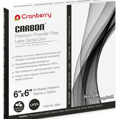 Cranberry CR8266 Carbon Dental Dam Latex 6" X 6" Spearmint Black 36/Box