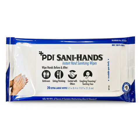 PDI P71520 Sani-Hands Instant Hand Sanitizing Wipes Bedside Pack 8.4" X 5.5" 20/Pk