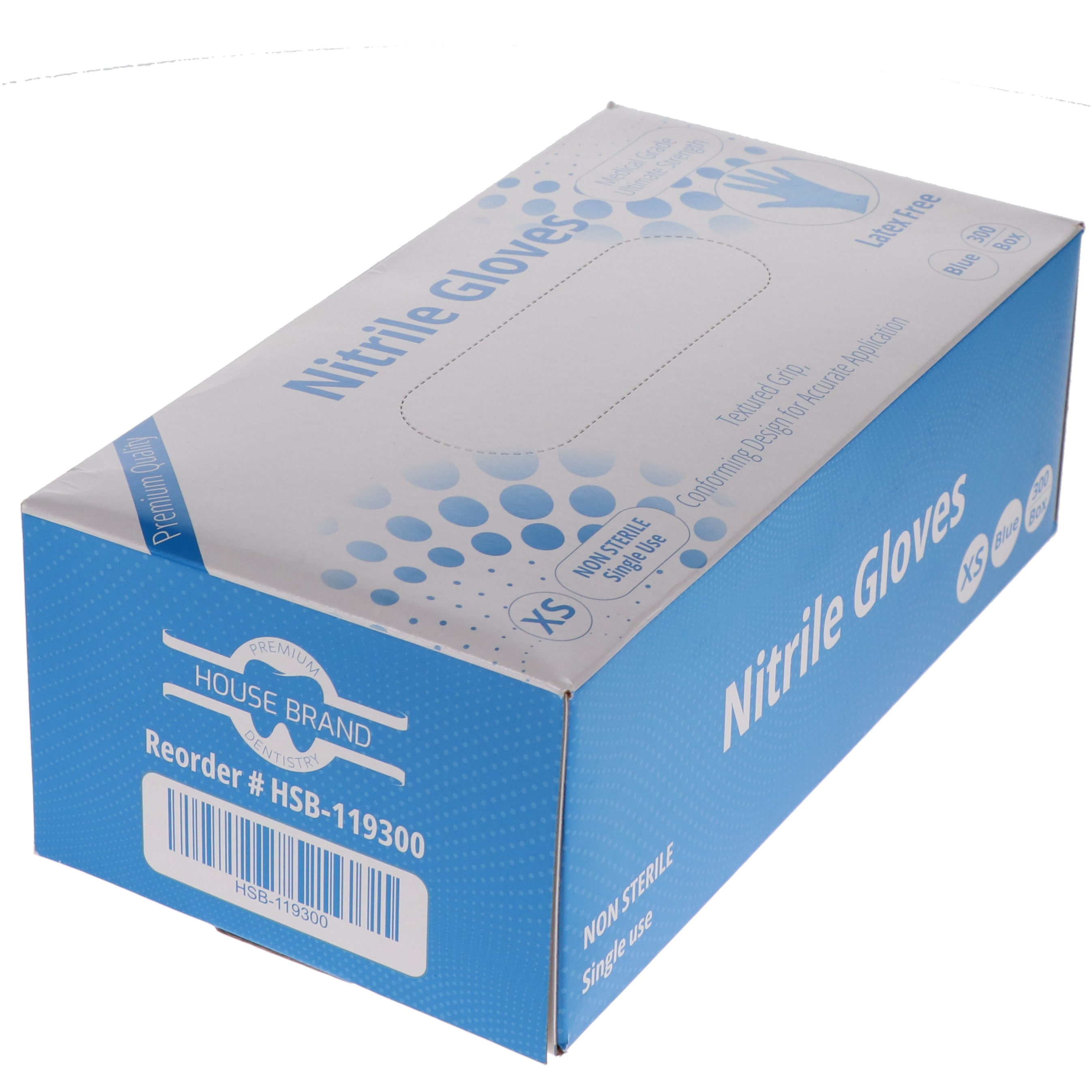 House Brand Dentistry 119300 HSB Nitrile Exam Gloves Extra Small 300/Bx