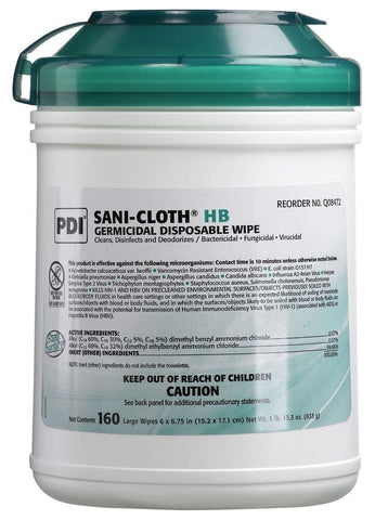 PDI Professional Disposables Q08472 Sani-Cloth HB Wipes Large 6" x 6.75" 160/Pk