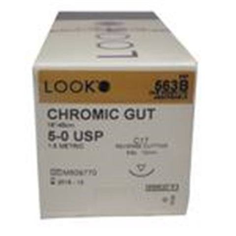 Look 563B Chromic Gut Absorbable Reverse Cutting Sutures C17 3/8 Circle 5-0 18" 12/Bx