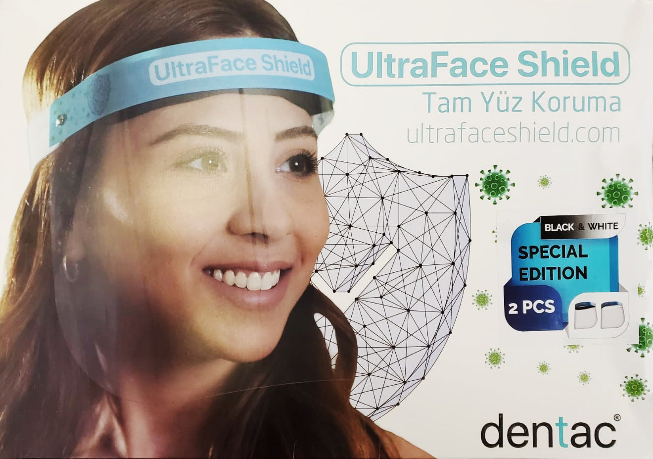 Dentac 906221 UltraFace PPE Protective Barrier Anti-Fog Face Shield Mask 2/Pk