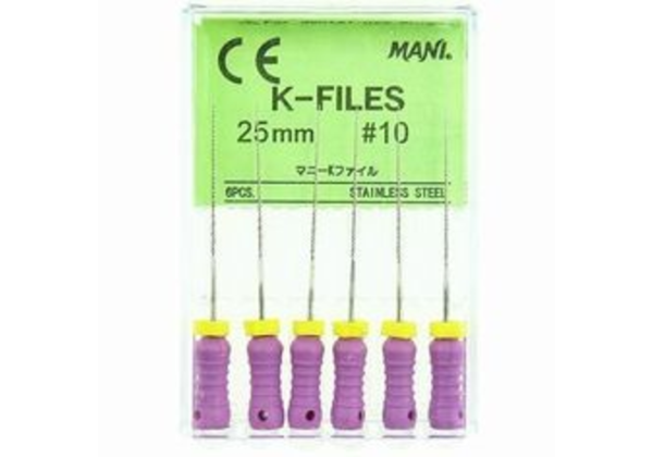 Mani MK2510 K-File with Plastic Handle & Endo Stop 25mm 0.02 Taper #10 Purple 6/Pk