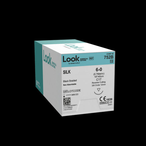 Look X752B Silk 6-0 Black Sutures 18" C17 3/8 Circle Reverse Cutting 12mm 12/Pk