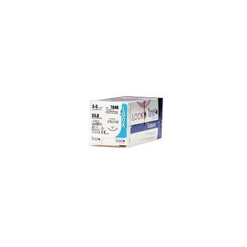 Look 787B Silk Black Braided Non Absorbable Reverse Cutting Sutures C17 3/8 Circle 4-0 18