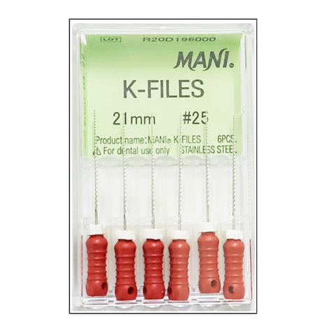 Mani MK2125 K-Files Endodontic Files 21mm #25 Stainless Steel 6/Bx