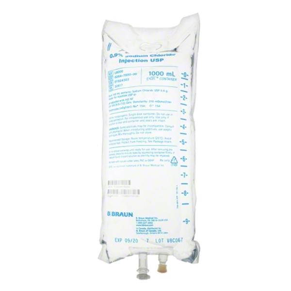 B Braun L8000 0.9% Excel Sodium Chloride Injection 1000 mL Sterile Plastic Bag